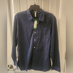 Artefact Stitch Fix Men’s Navy Polka Dot Button Down Shirt Slim Fit Size Large